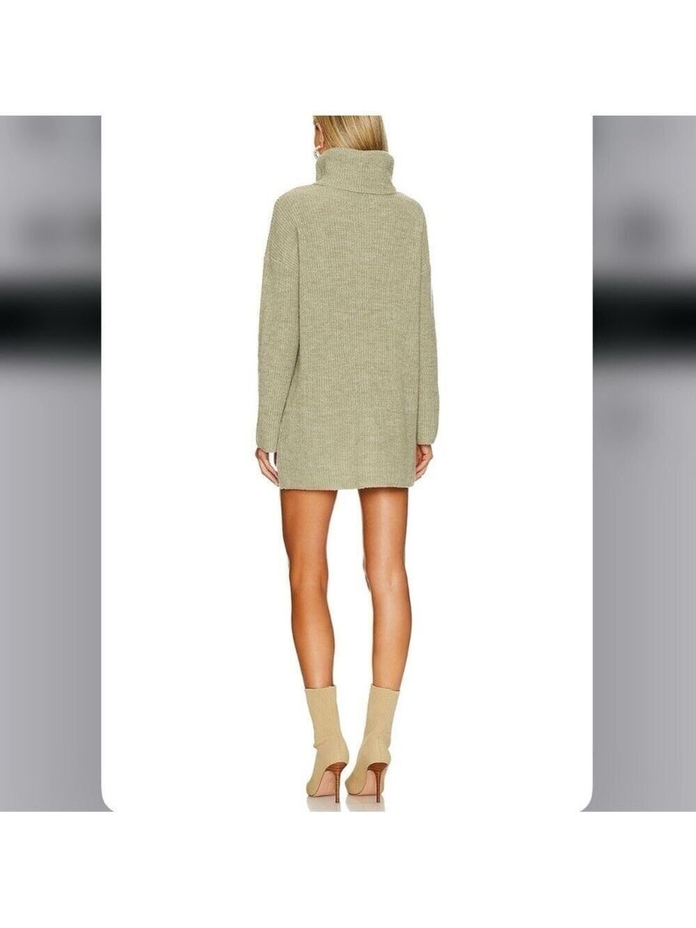 New L’Academie Sable Turtle Neck Mini Sweater Dress Light Olive size large - Picture 2 of 7